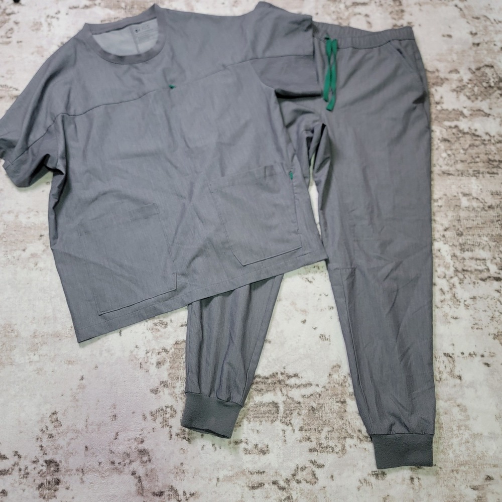 FIGS Scrub Set Mens L Grey Jogger Pants Top Technical Collection Uniform EUC